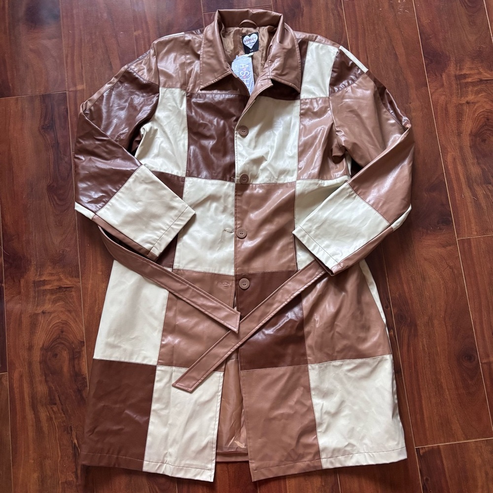 Vintage Colorblock Leather Coat